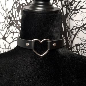 Vegan Leather Adjustable Heart Choker Necklace